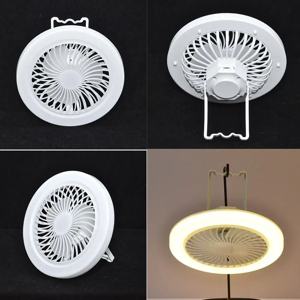 USB Rechargeable Ceiling Fan Light Energy Saving 3 Color Light Modes Hanging Fan Lamp Super Quiet Hooked & Stand Design