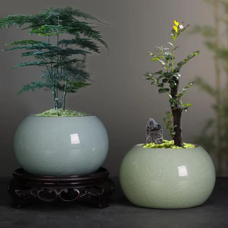 

Geyao Спаржа Папоротник Горшок для цветов Китайский стиль Керамические поделки Ваза для бонсай с отверстием Декор для дома и сада