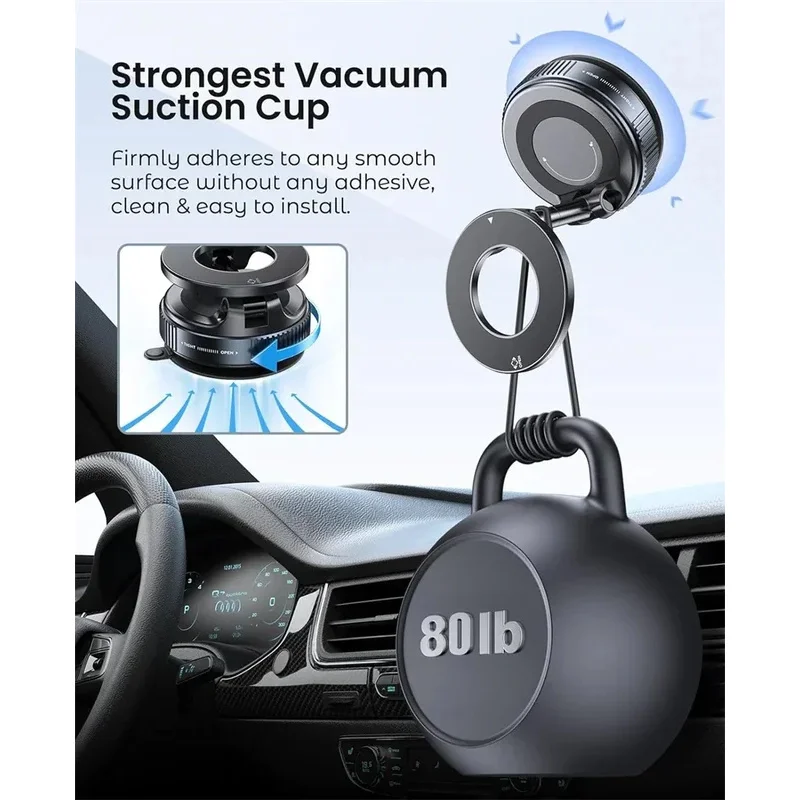 360° Adjustable Vacuum Suction Magnetic Car Phone Mount, Foldable MagSafe Magnet Holder Stand Compatible with iPhone Samsung All image 3