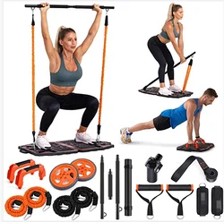 Portable Home Gym Workout Equipment for Body Workouts System Roller Wheel Elastic Resistance Bands Push-up Stand