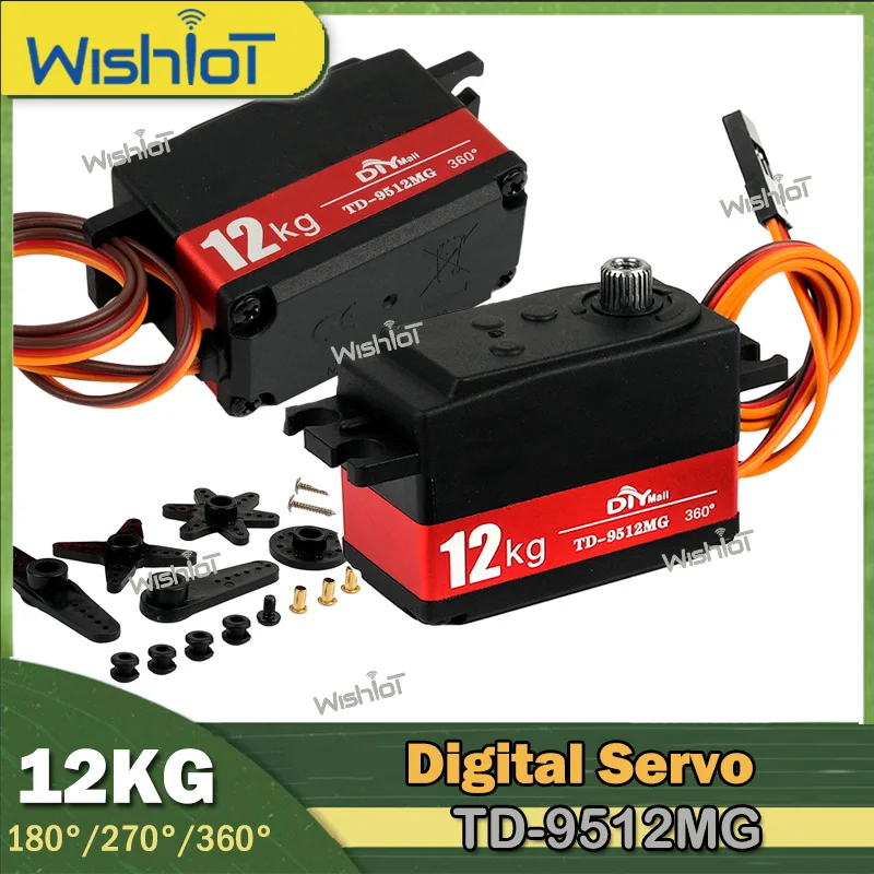 

TD-9512MG Digital 12KG Servo Carbon Brush Motor 180°/270°/360° Metal Gear Short Body Servos DIY Toy Parts for Rc Car Robot Model