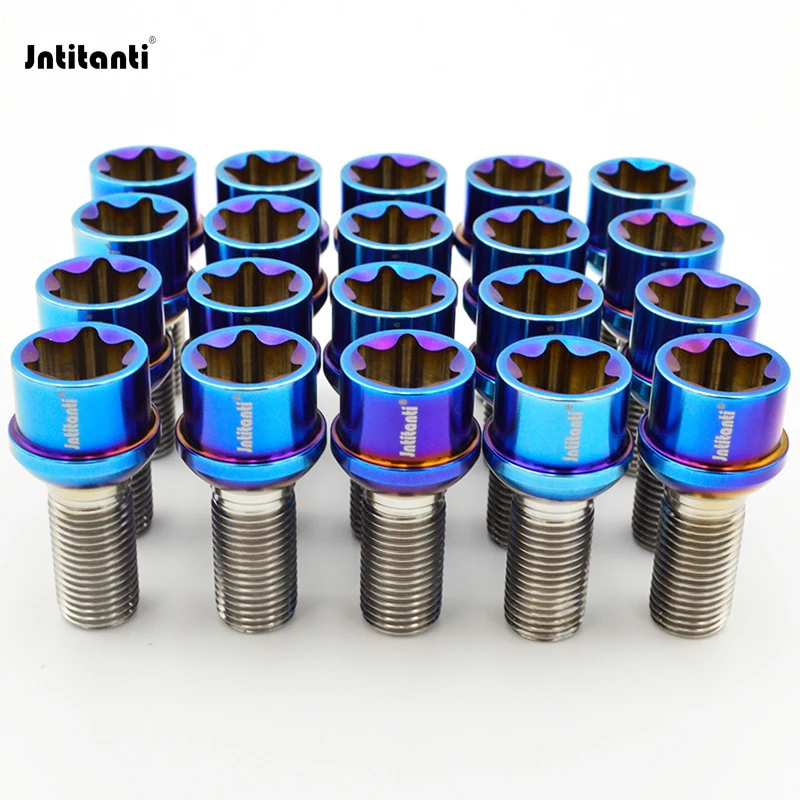 Jntitanti Gr5 titanium wheel Rim hub bolt screws M12x1.5x28-35mm Torx with free cone washer