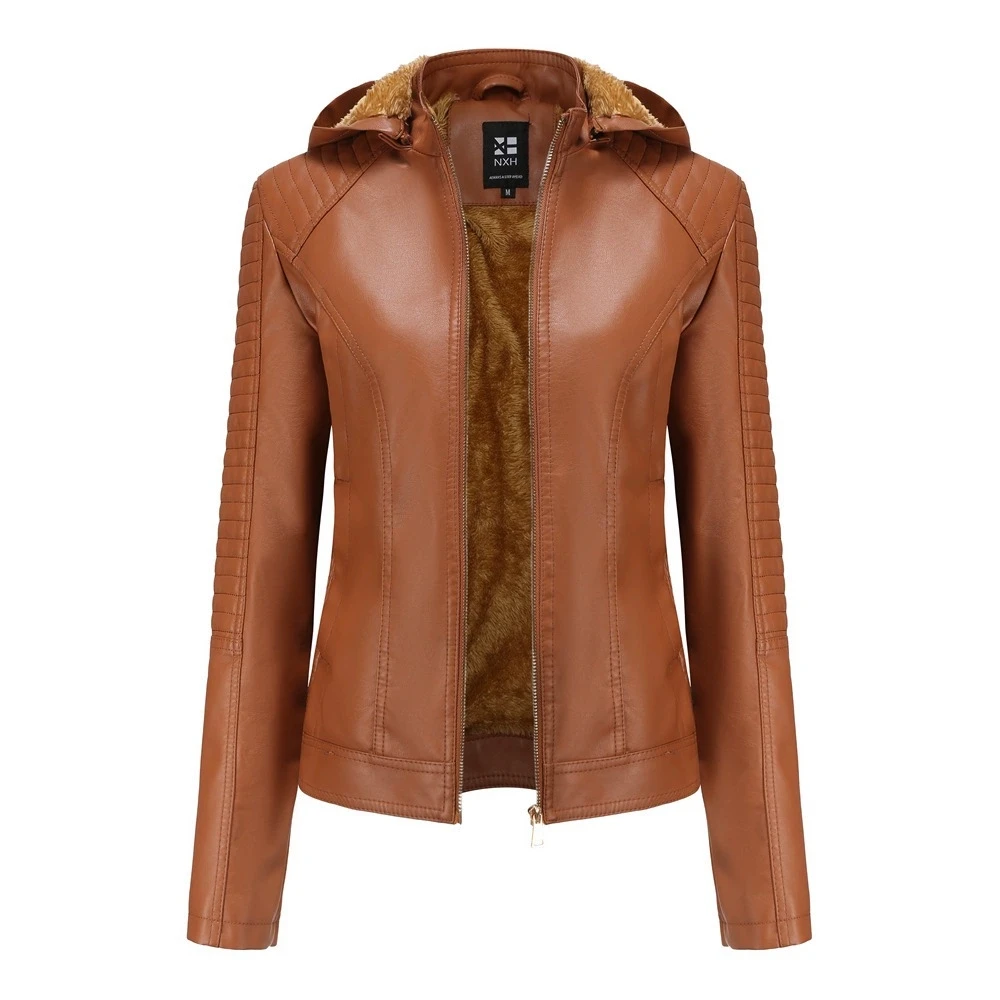 New Women Faux Leather Jacket Autumn Winter Long Sleeve Fleece Warm Fashion Ladies Solid Zipper Biker Coat Female Casual Outwear