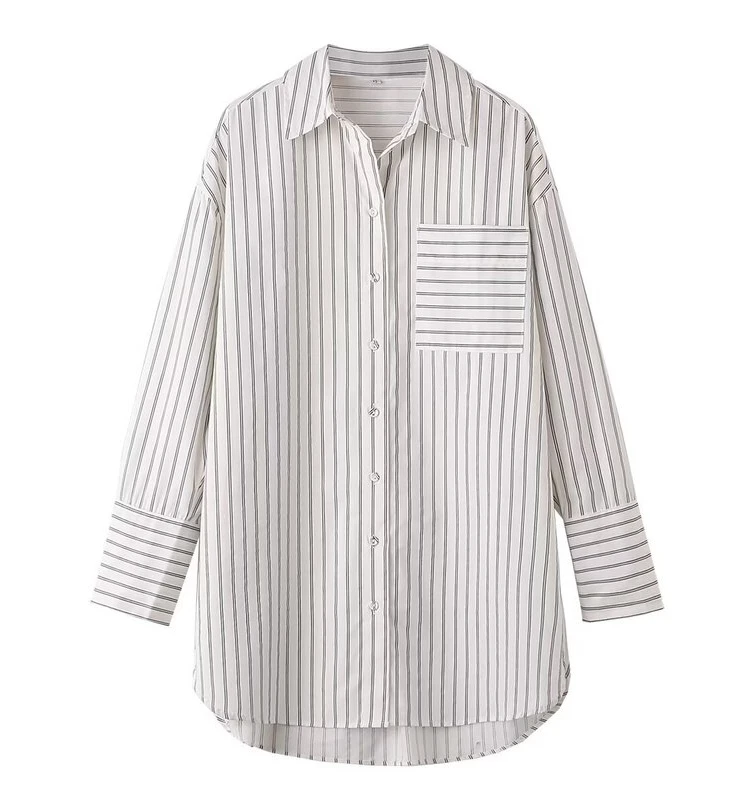 2024年春 レディース ゆったり ストライプ シャツ トップス エレガント 細見え おしゃれ 長袖 多機能 スタイリッシュ 高品質 ブラウス