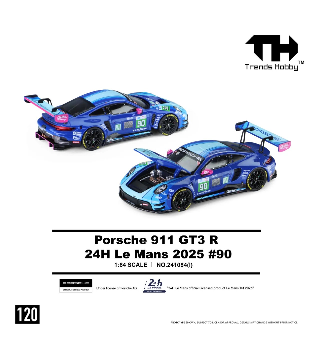 TH 1:64 Porsche 911 GT3 R-2025 Le Mans LMGT3 Racing Alloy Car Model