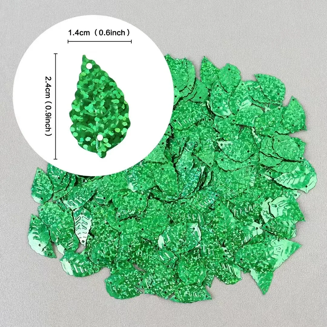 100pcs/Pack 13*24mm Laser Green Leaf Sequins PVC Paillettes Sewing Wedding Craft Women Kids DIY Garment Lentejuelas Accessory