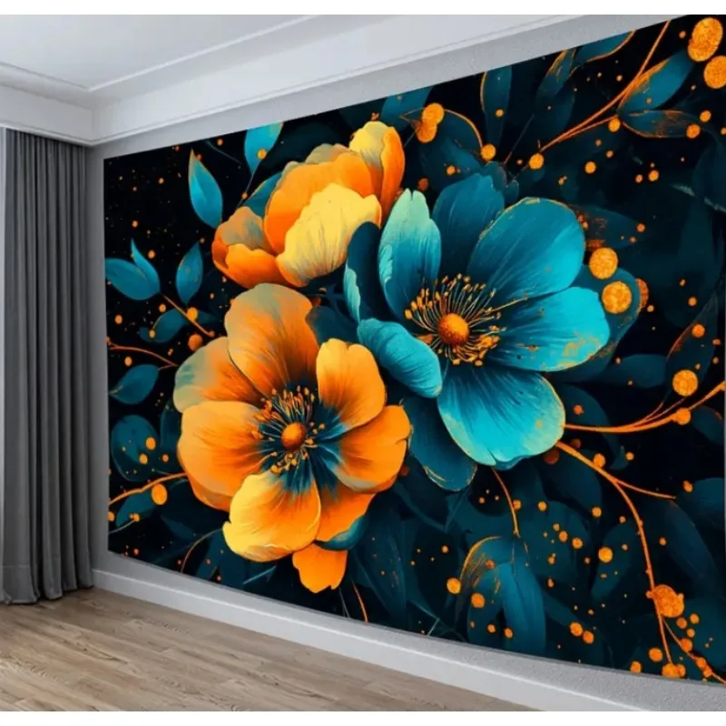 

Bright orange and yellow flower tapestry wall hanging for living room bedroom dorm decoration home decor.