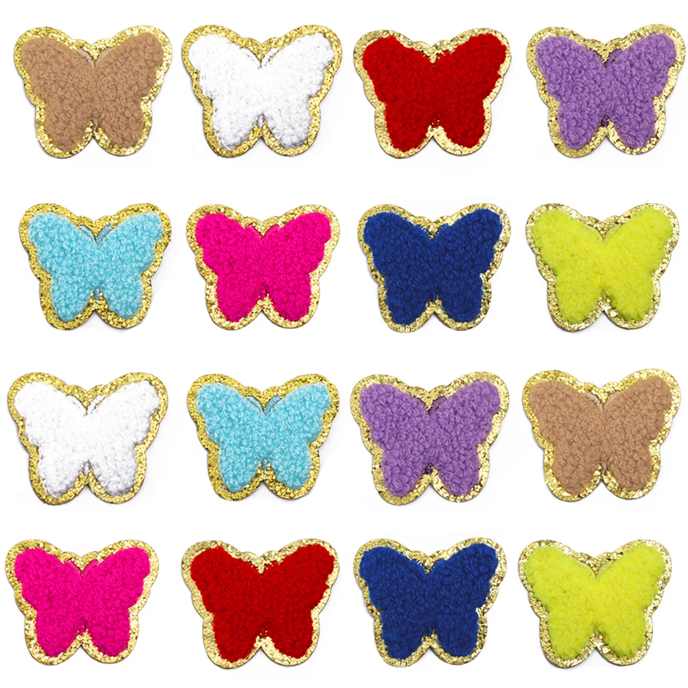 5pcs/lot Butterfly Patches Chenille Towel Embroidered Patches Ironing Patch Fabric For Clothing Bags Crafts Sew Decoration