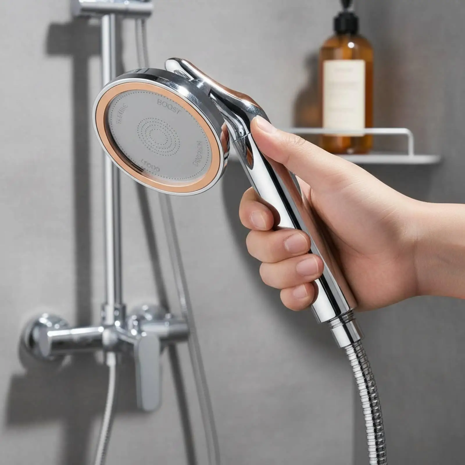 High Pressure Shower Fixture ON/OFF Pause Switch Rotating Shower Fixture
