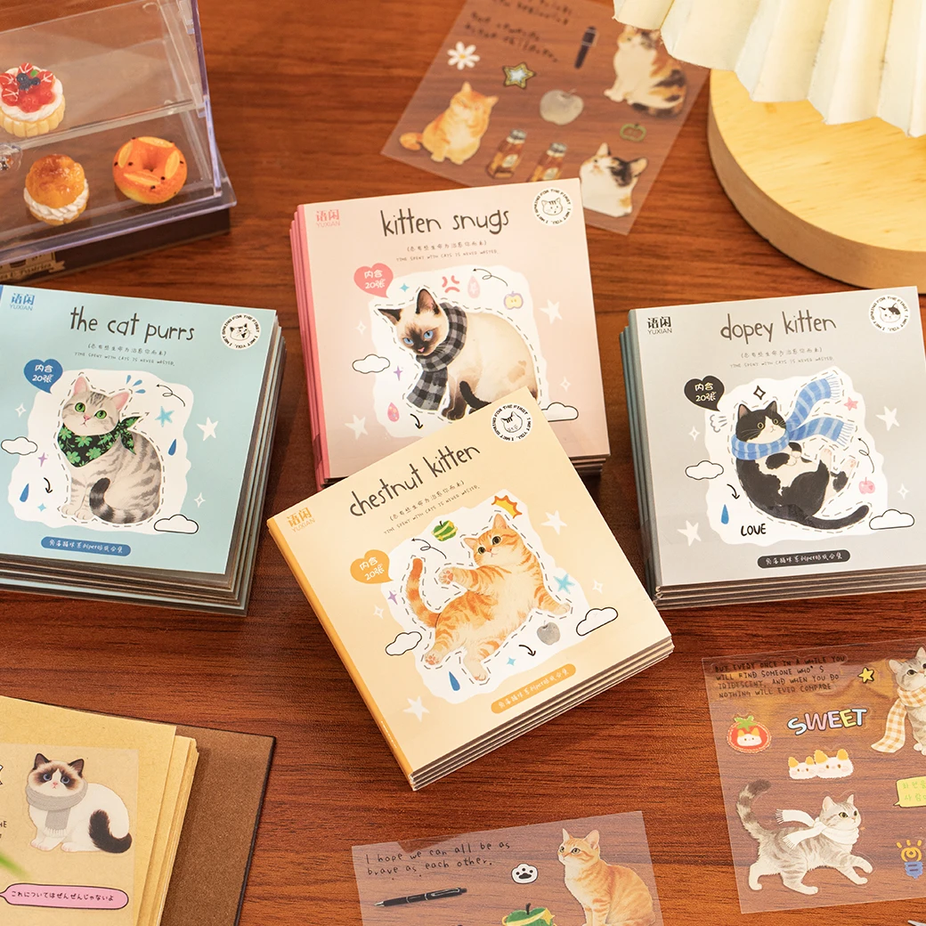 20Sheets/Bag Cute Cat Theme PET Stickers Fit For Hand Account DIY, Scrapbook, Phone Case, Notebook & More Decorations