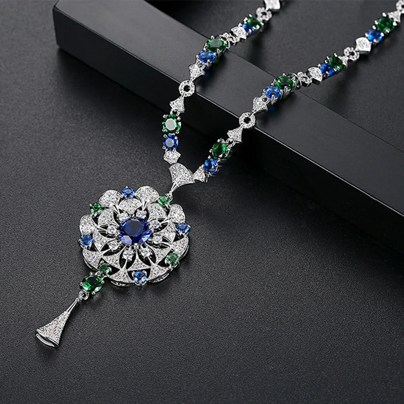 

Luxury AAA Zircon Shell Shape Flower Long Charm Necklace Tassel Crystal Water Drop Sweater Chain Women Wedding Party Jewelry