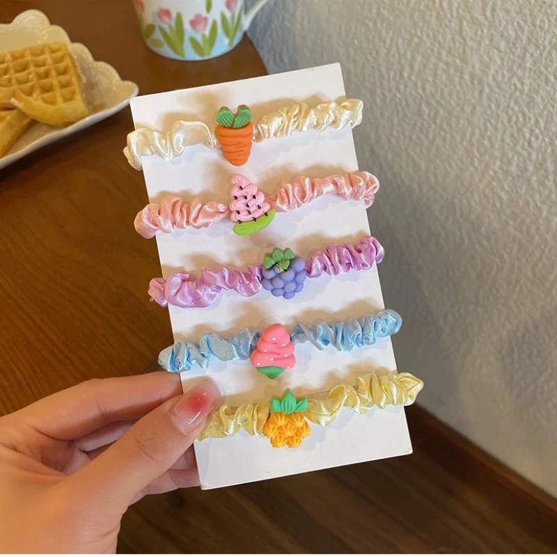 5 Buah/Set 2022 Baru Anak Perempuan Lucu Kartun Bunga Tali Rambut Anak Kuncir Rambut Elastis Pita Rambut Mode Aksesori Rambut Set Klip Rambut