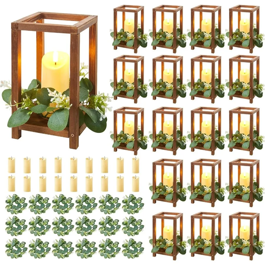 Juego de 54 Uds. De 18 faroles de boda de madera, centro de mesa para decoración rústica de mesa en el campo, fiesta de boda de Granero, incluye 18 H de madera