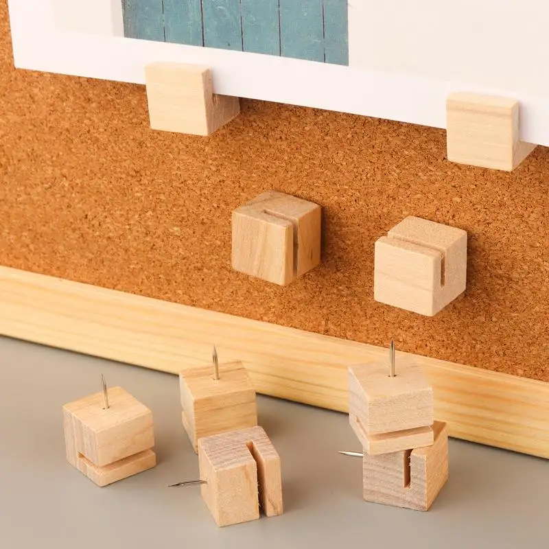 10Pcs Square Wooden Snap Button Pin With Slot For Cork Board Photo Display Decorative Push Pins For Easy Installation