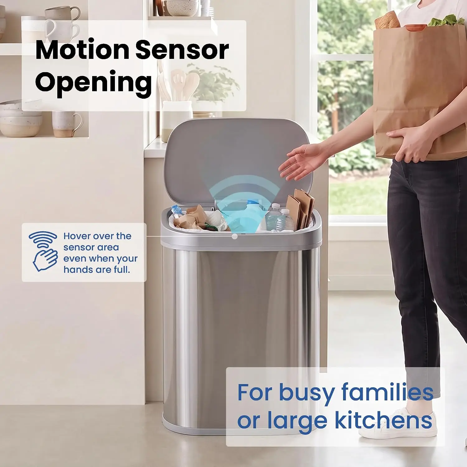 21 Gallons XL Automatic Touchless Kitchen Trash Can with Lid, Motion Sensor Trash Can for Large Kitchens, Office & Commercial Us