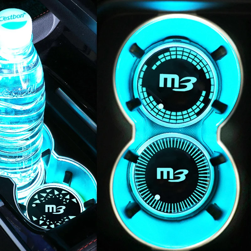 Posavasos luminoso para taza de agua de coche, almohadilla antideslizante, alfombrilla LED para Mazda 3 M3, logotipo, atmósfera automática, accesorios de lámpara RGB