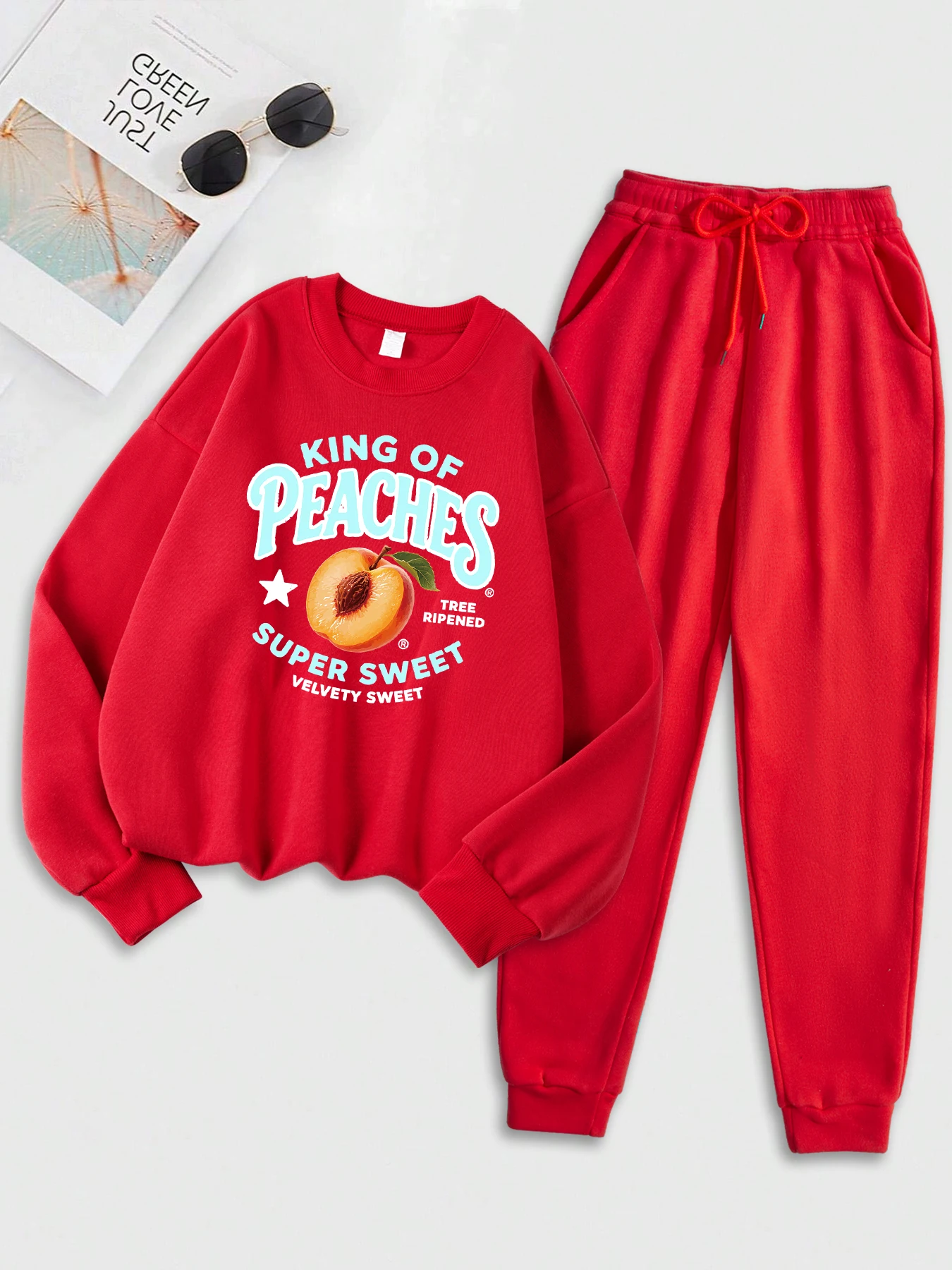 Kind Of Sweet Peach Prints Sweatshirts Set Women Fleece Crewneck Sweatshirt Fashion Casual Clothing Soft Hip Hop Sportswears