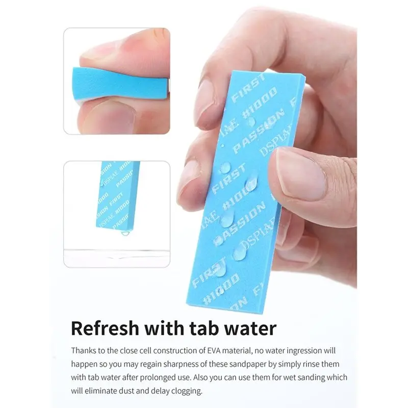 FYBL-nieuwe wasbare sponsschuurpapierset - 42 stuks, korrel 400-2000, 75 x 25 mm, 3 mm tot 10 mm dikte inbegrepen met opbergdoos