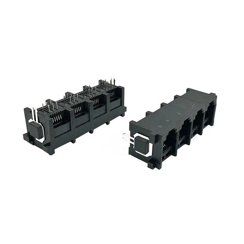 10PCS 5225 telephone 6P6C plug-in four-port socket RJ12 connector 1x4 vertical 180-degree with iron feet