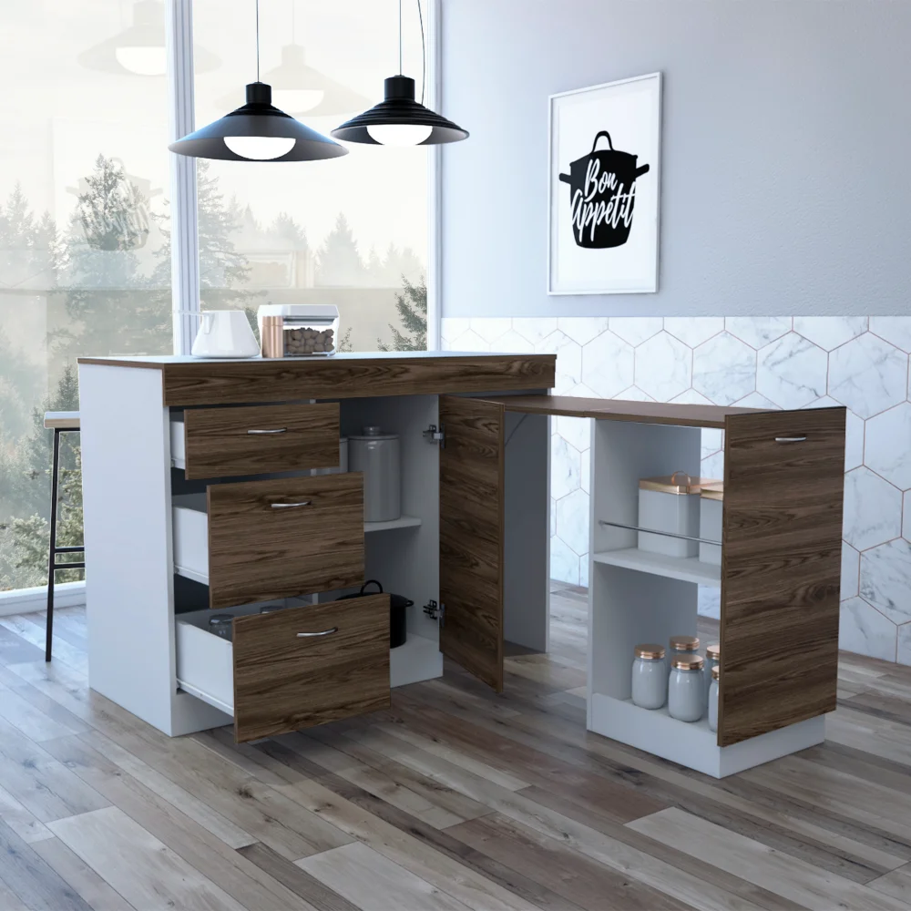 

Grecia Kitchen Base Cabinet,Three Drawers, Two Internal Shelves -White / Dark Walnut