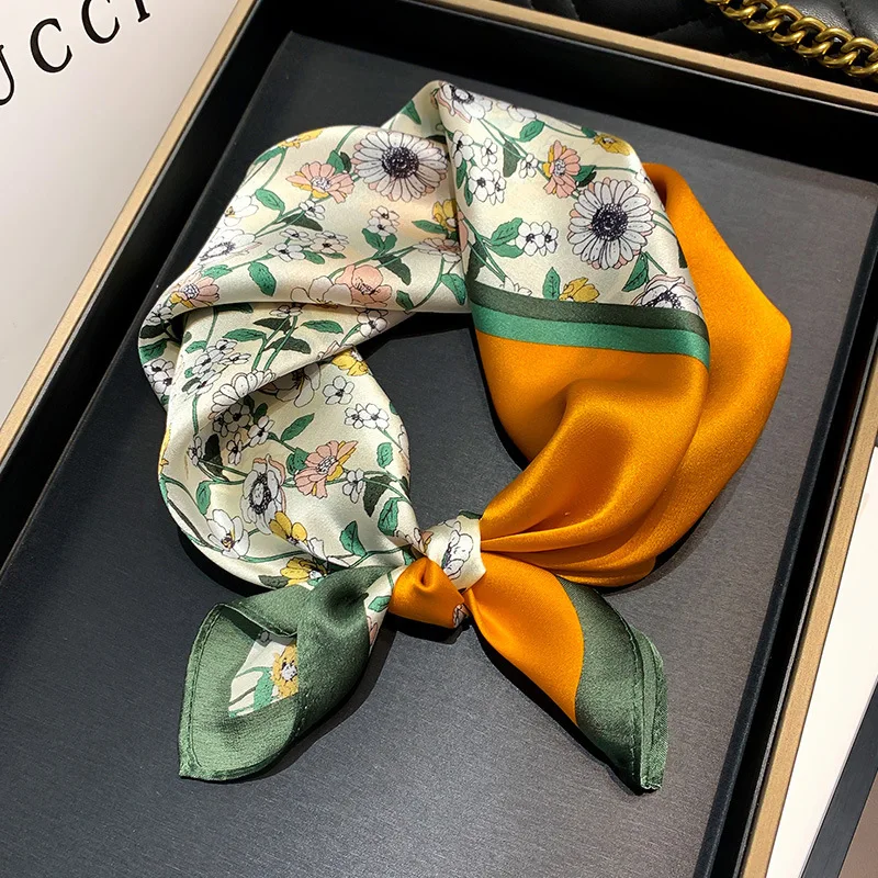 New Ins Korean Style Mulberry Women's Little Daisy Square Fashion Decoration Silk Scarf Hair Band