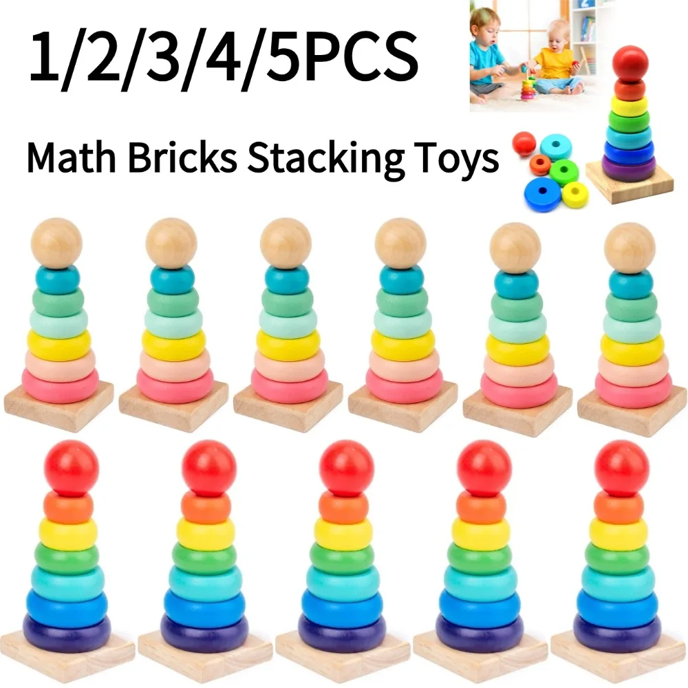 1/2/3/4/5 Uds. Juguetes de madera para bebés, bloques de torre de anillo apilables de arcoíris, juguetes educativos Montessori con forma de Color geométrico para niños