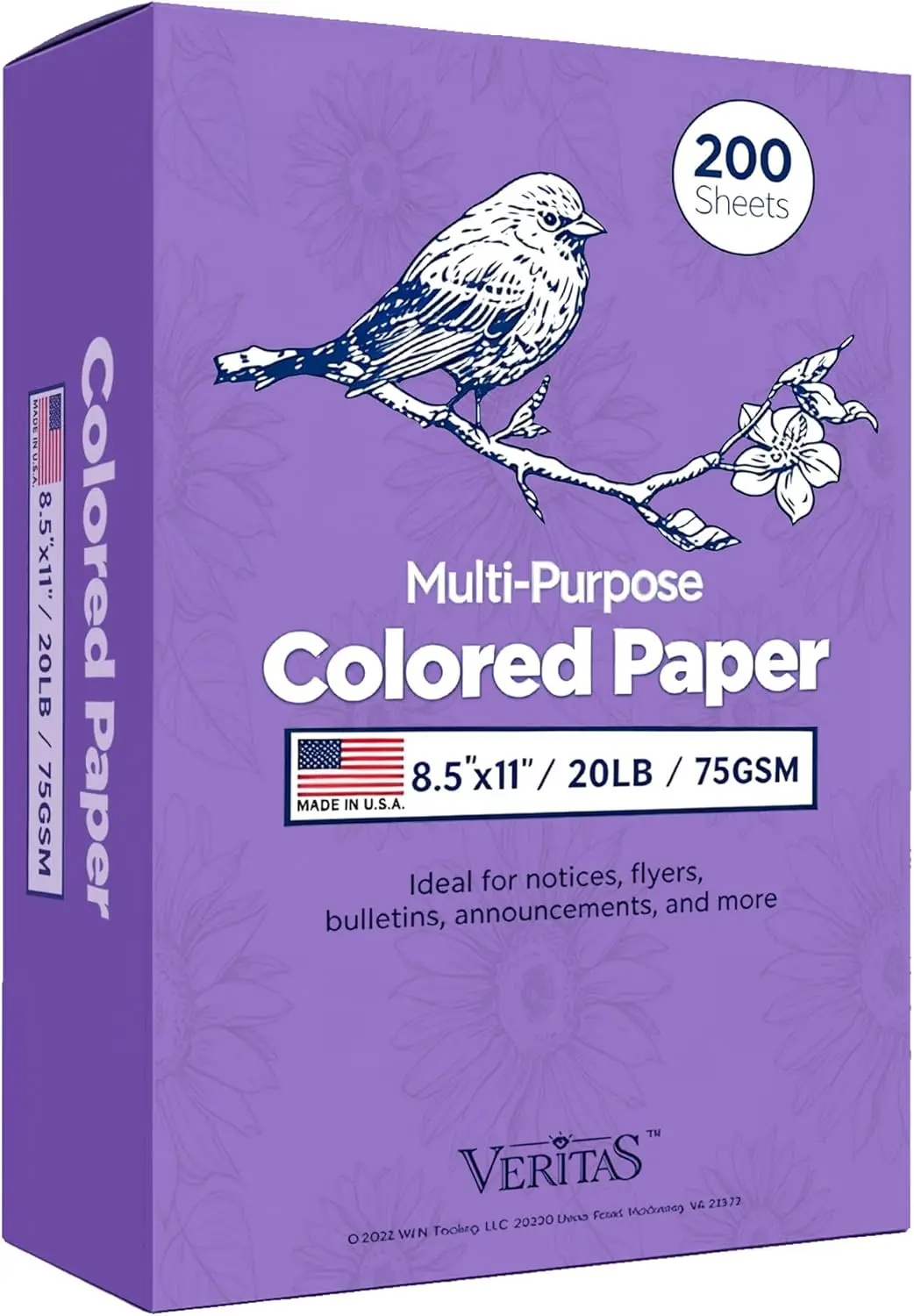 

Purple Copy Paper 8.5x11, 20lb/75gsm, 200 Sheets, Letter Size, Multi-Purpose Printer Paper