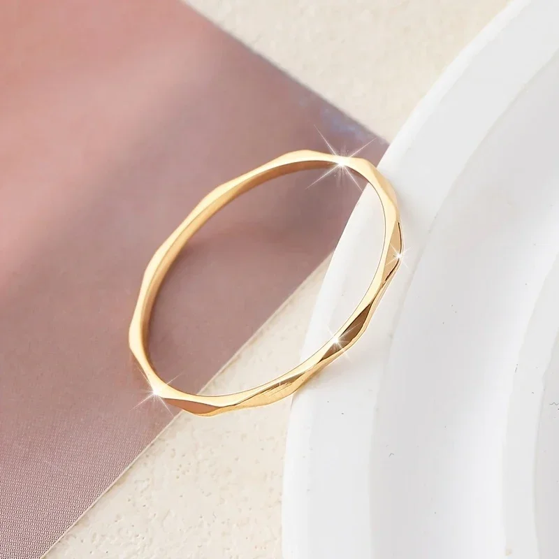 Huitan Minialist Thin Band Textured Ring for Women Stackable Party Wedding Silver Color/Gold Color Versatile Trendy Accessories