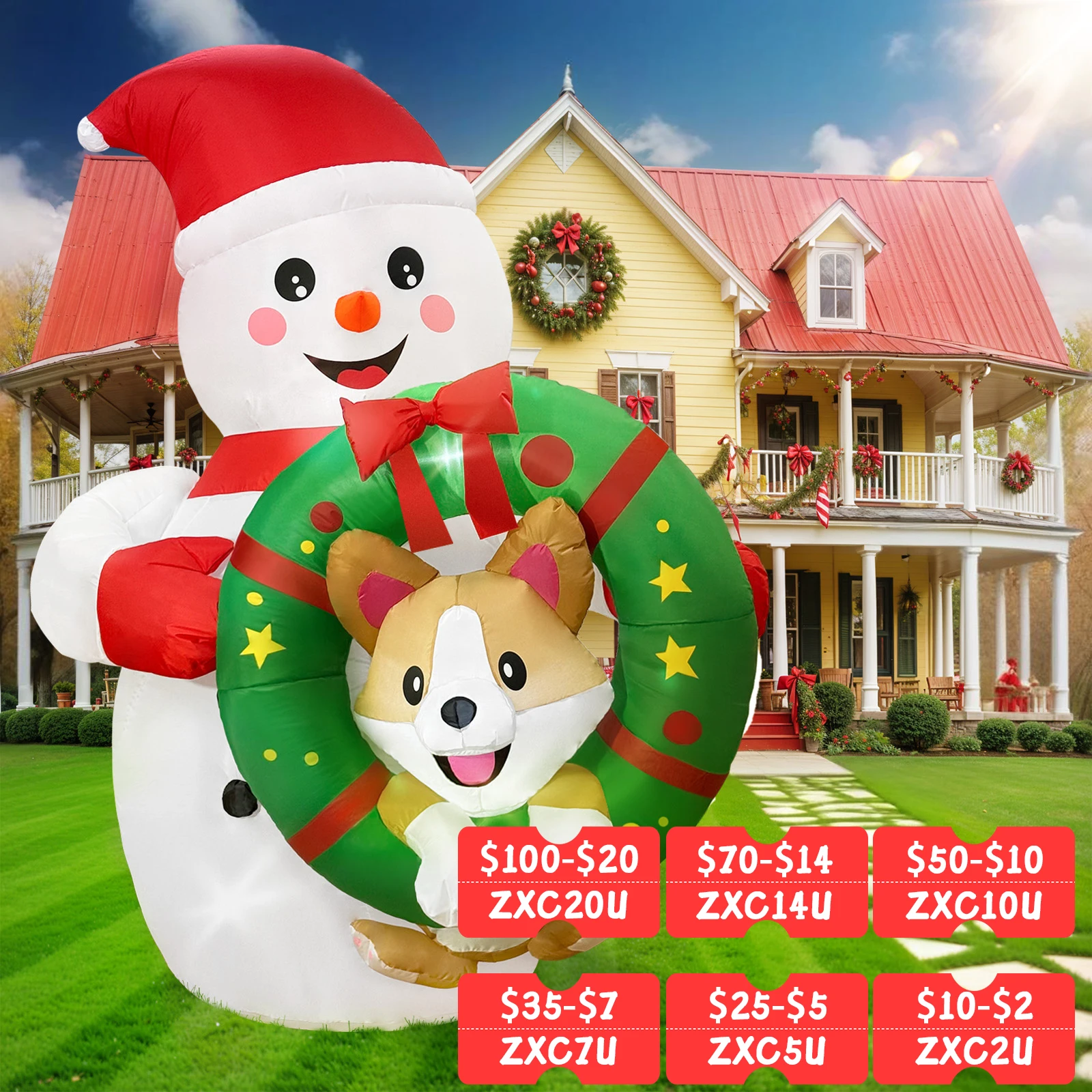 

Наше теплые 6 футов надувные уличные украшения, рождественский декор снеговика с корги на венок, украшения для двора