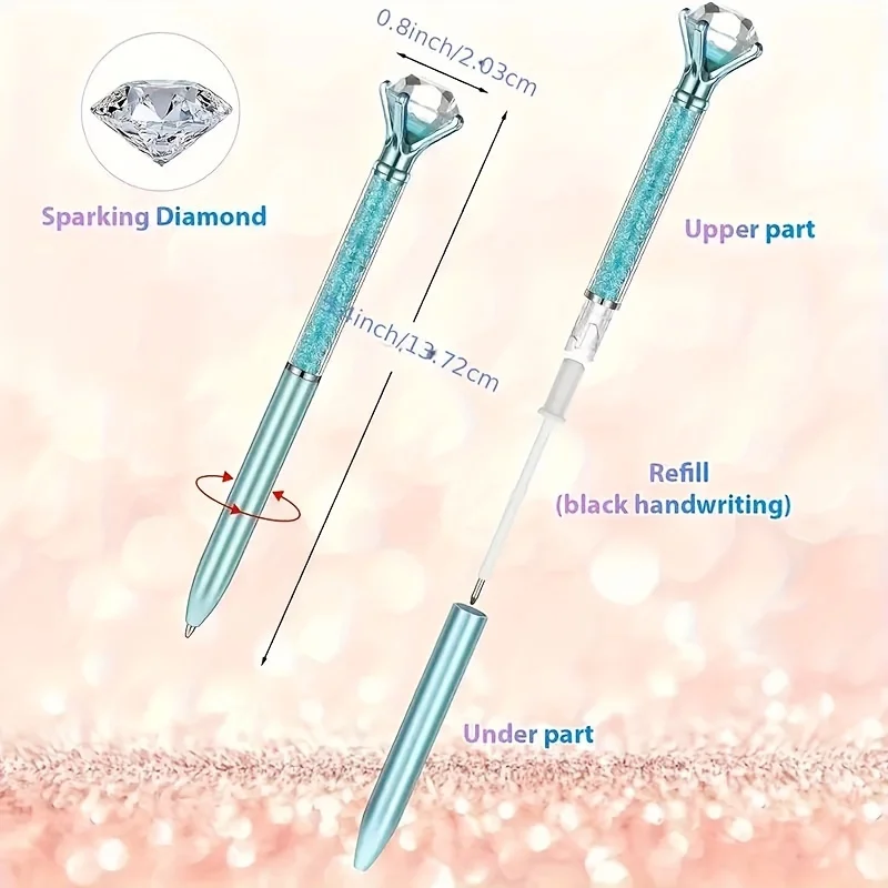 Set mit 5 Diamant-Stiften, elegante Schreibgeräte mit Kristallapplikationen, ideal als Geschenk, für das Büro und für besondere Anlässe. – Detail 1