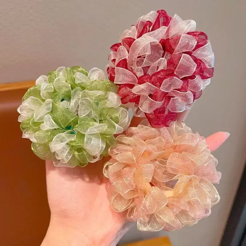 

Childrens Mesh Large Intestine Hair Loop No Damage To Hair High Elasticity Rubber Band Little Girls Meatball Headband Girls Gif