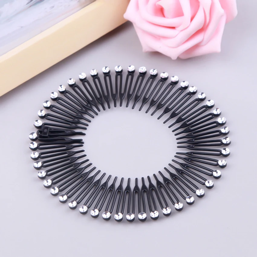 Extensible Cheveux Peigne 2 Zig Zag Cercle Plastique Souple Peigne Circulaire Pleine Dent Bandeaux Sport Accessoires Cheveux Fashions Noir 2PCS Beauté