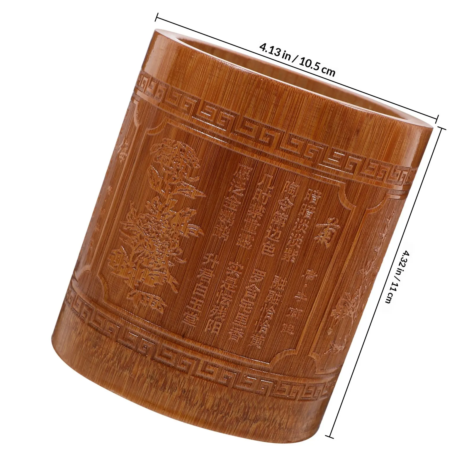 Bamboo Pen Holder Carved Brush Storage Cup Vintage Desktop Organizer for Office Home Study