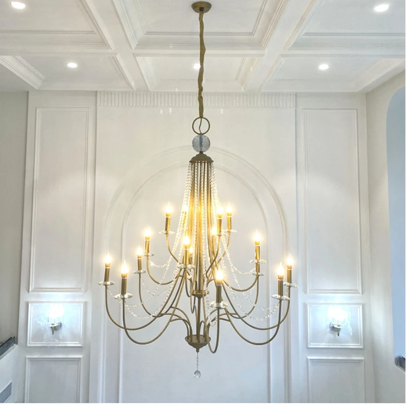 

Rococo classical led candle Chandelier crystal beads pendant light for foyer living room parlor project Hotel lighting fixture