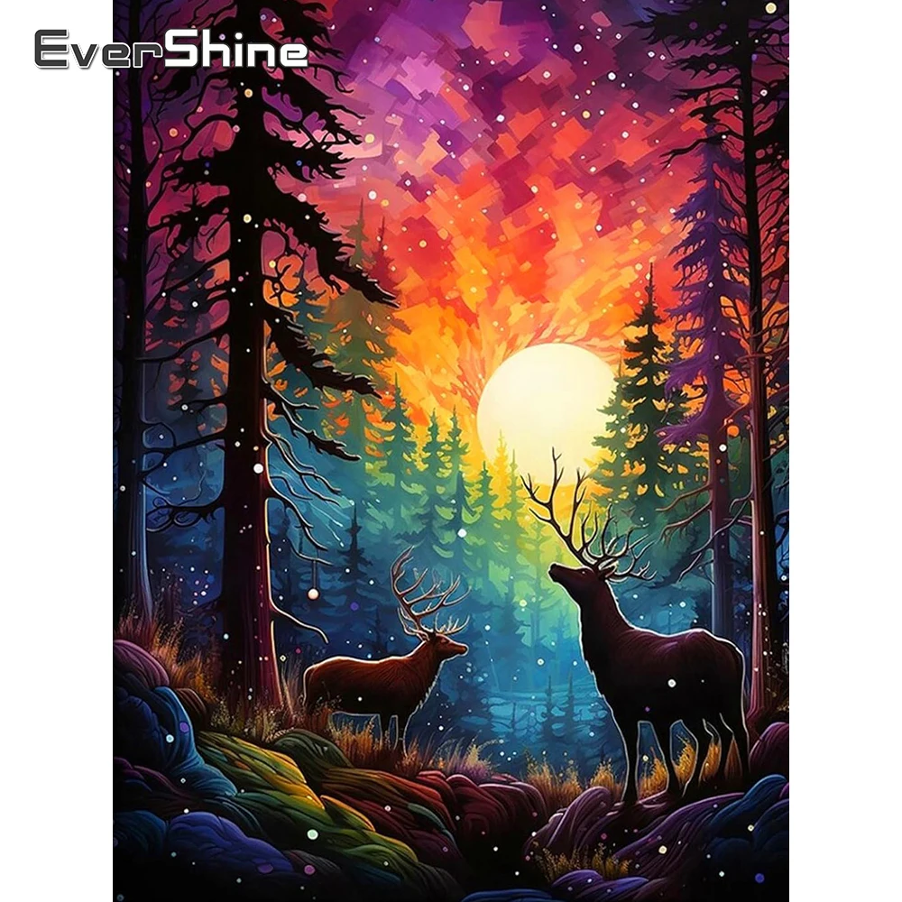 Evershine Diamant-Mosaik, Waldlandschaft, quadratisches Gemälde, Baum, DIY-Bild aus Strass, Stickerei, Hirsch, handgefertigtes Geschenk