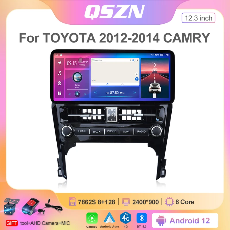 12.3 Inch Car Fascia For TOYOTA CAMRY 2012-2014 DVD Frame Adapter Stereo Radio Audio Dash Head Unit Navigation Harness Panel Kit