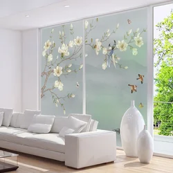 Birds and Flower Window Film Privacy Decorative Window Film UV Blocking Heat Control Static Cling Glass Sticker for Homedecor
