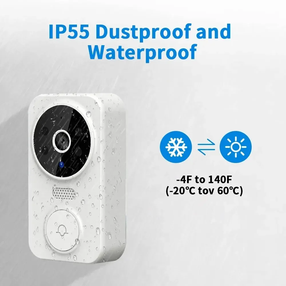 Tuya WiFi Video Doorbell Home WiFi Wireless Doorbell Rechargeable Battery Powered Color Night Vision Camera Bell Visual Doorbell