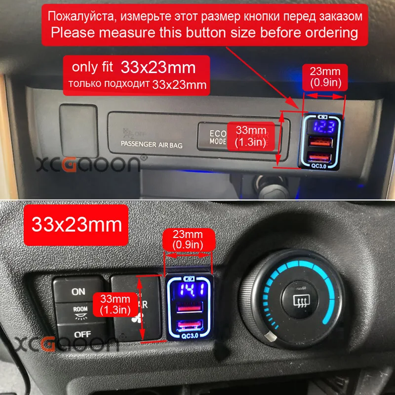 QC3.0 Car USB Port Fast Charger For TOYOTA Camry Land Cruiser 200 RAV4 Corolla Smartphone Quick Charging Adapter LED Voltmeter