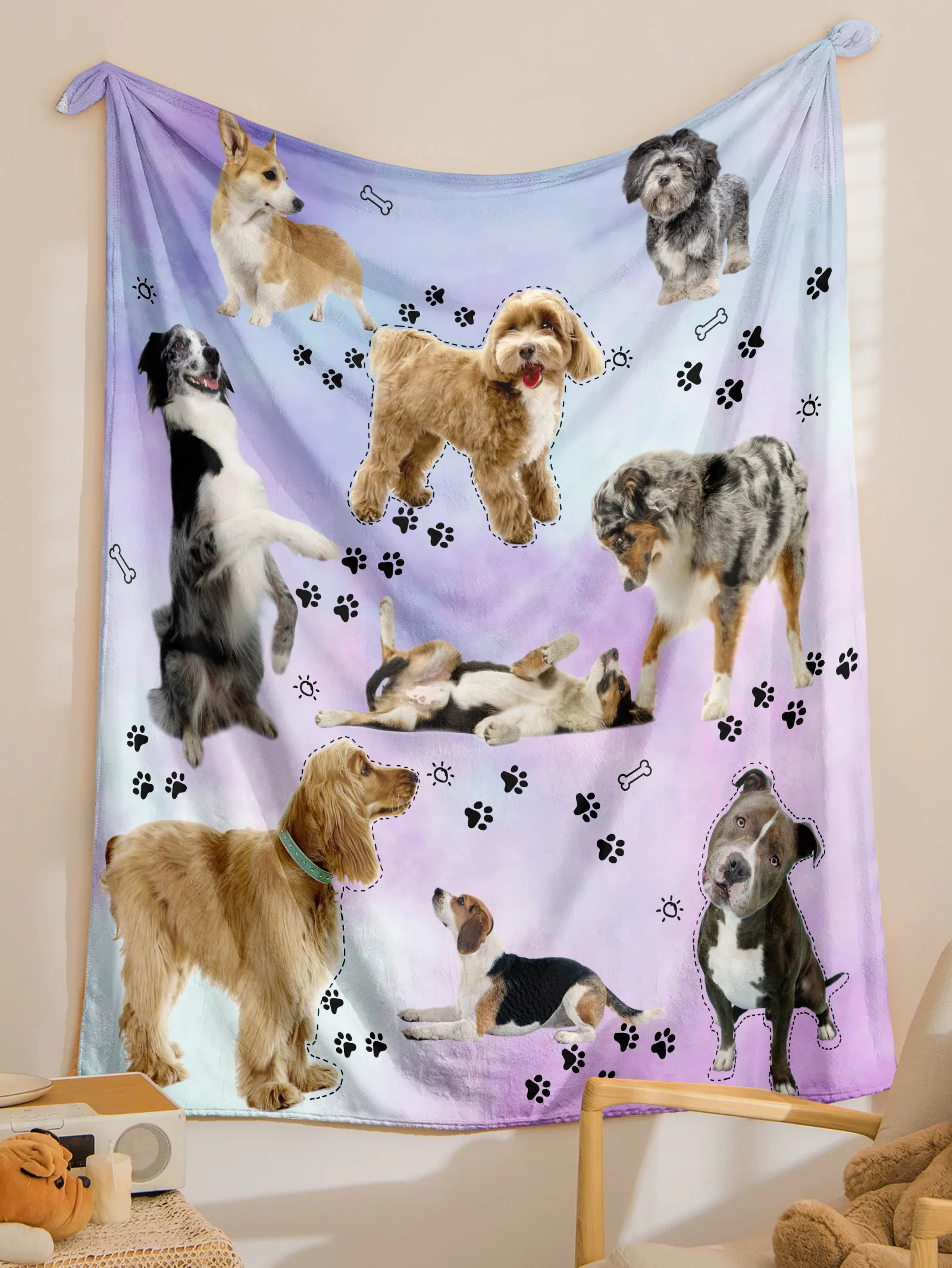 Cute Dogs Blanket Cartoon Kids Throw Blanket Warm Lightweight Cute Bed Blanket Soft Warm Blanket for Bed Sofa