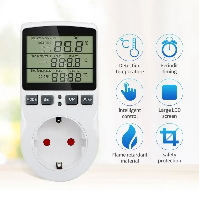 EU/US/FR/BR Timer Socket Thermostat Digital Temperature Controller Socket Outlet With Timer Switch Sensor Probe Heating Cooling