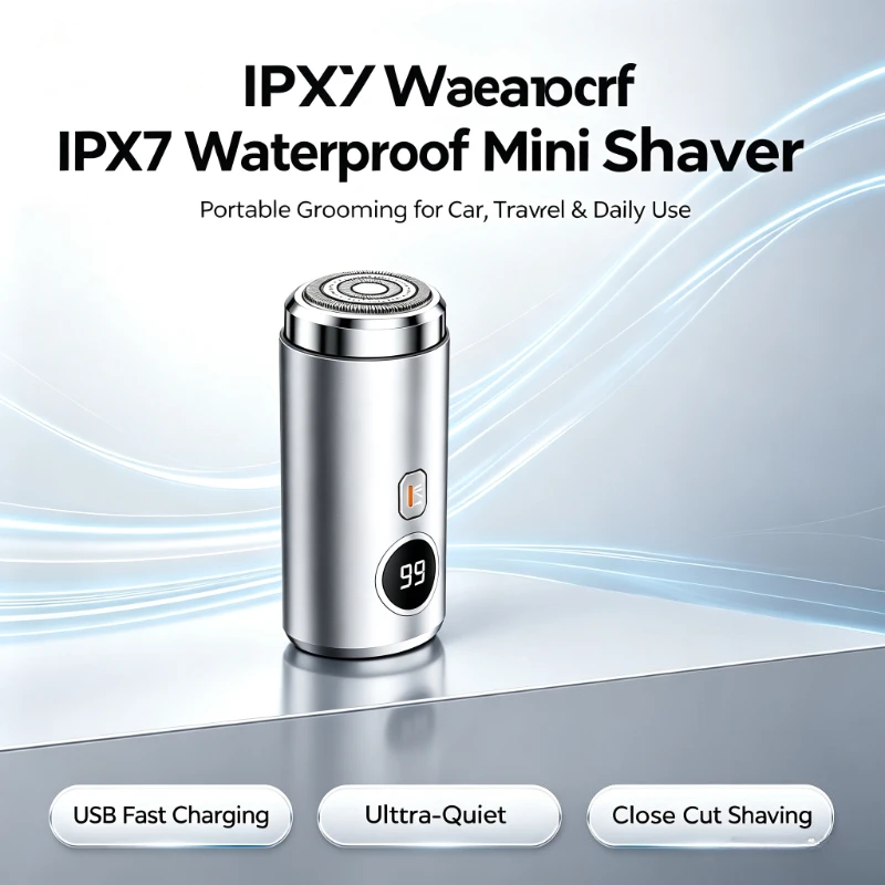 5.Men Pocket Mini Electric Razor IPX7 Waterproof Portable Travel Car Shaver USB Fast Charging Low Noise Beard Shaving Tool