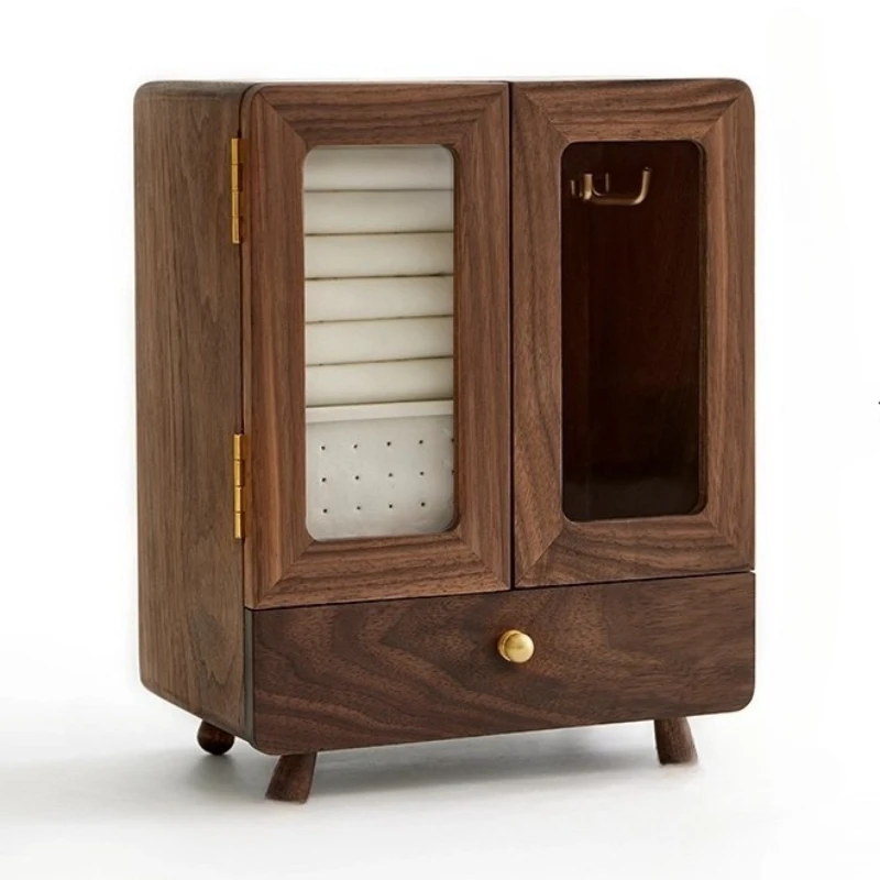 

Black walnut solid wood jewelry box storage, multi layer drawers