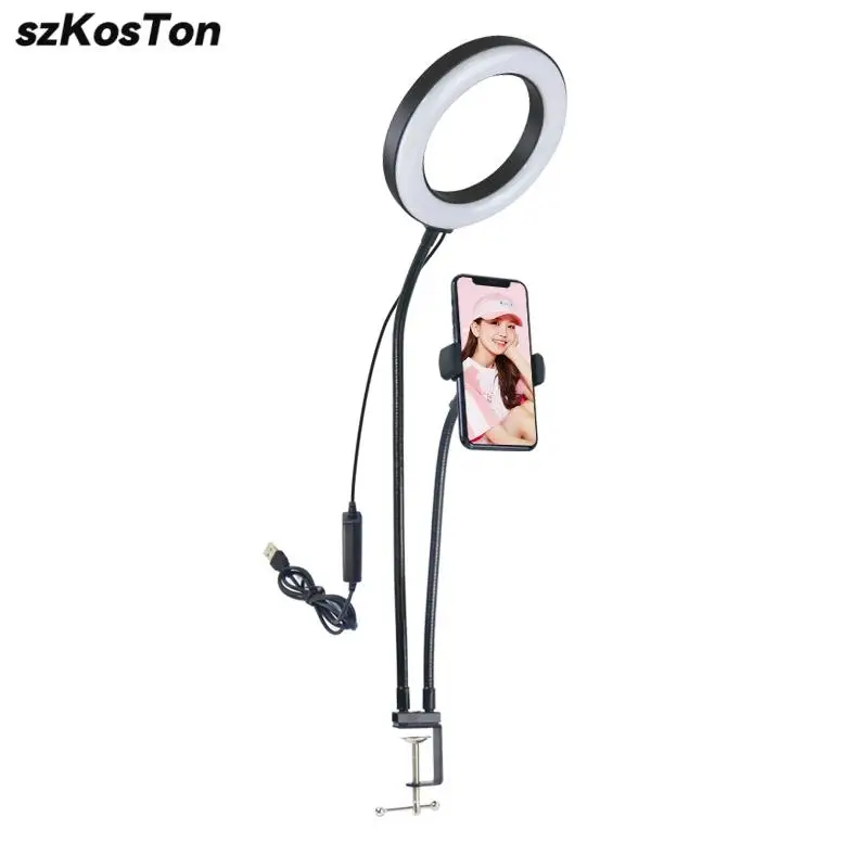 Phone Holder Flexible Dimmable Make Up Lamp Desk Table Lamp Photo Studio LED Selfie Ring USB Light Clip For TikTok Youtube