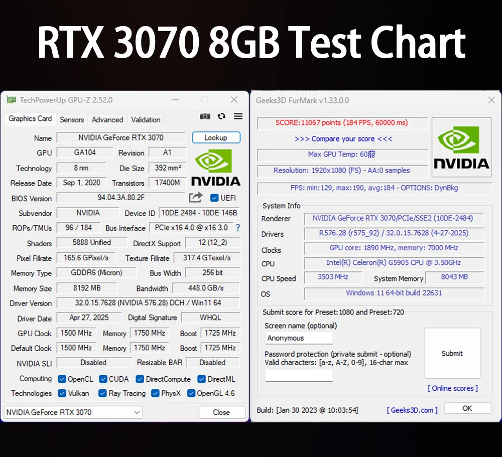 MLLSE AMD RTX3070 8GB بطاقة الرسومات GPU GDDR6 256-bit 8nm لعبة دعم سطح المكتب وحدة المعالجة المركزية بطاقة الفيديو rtx 3070 8gb Placa De Video #6