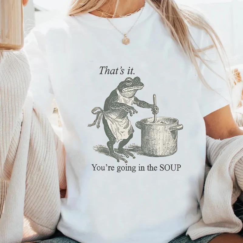 Funny Frog T-Shirt That's It You're Going in The Soup T Shirt Men Women Trendy Cotton Short Sleeve Round Neck Printed Tshirts