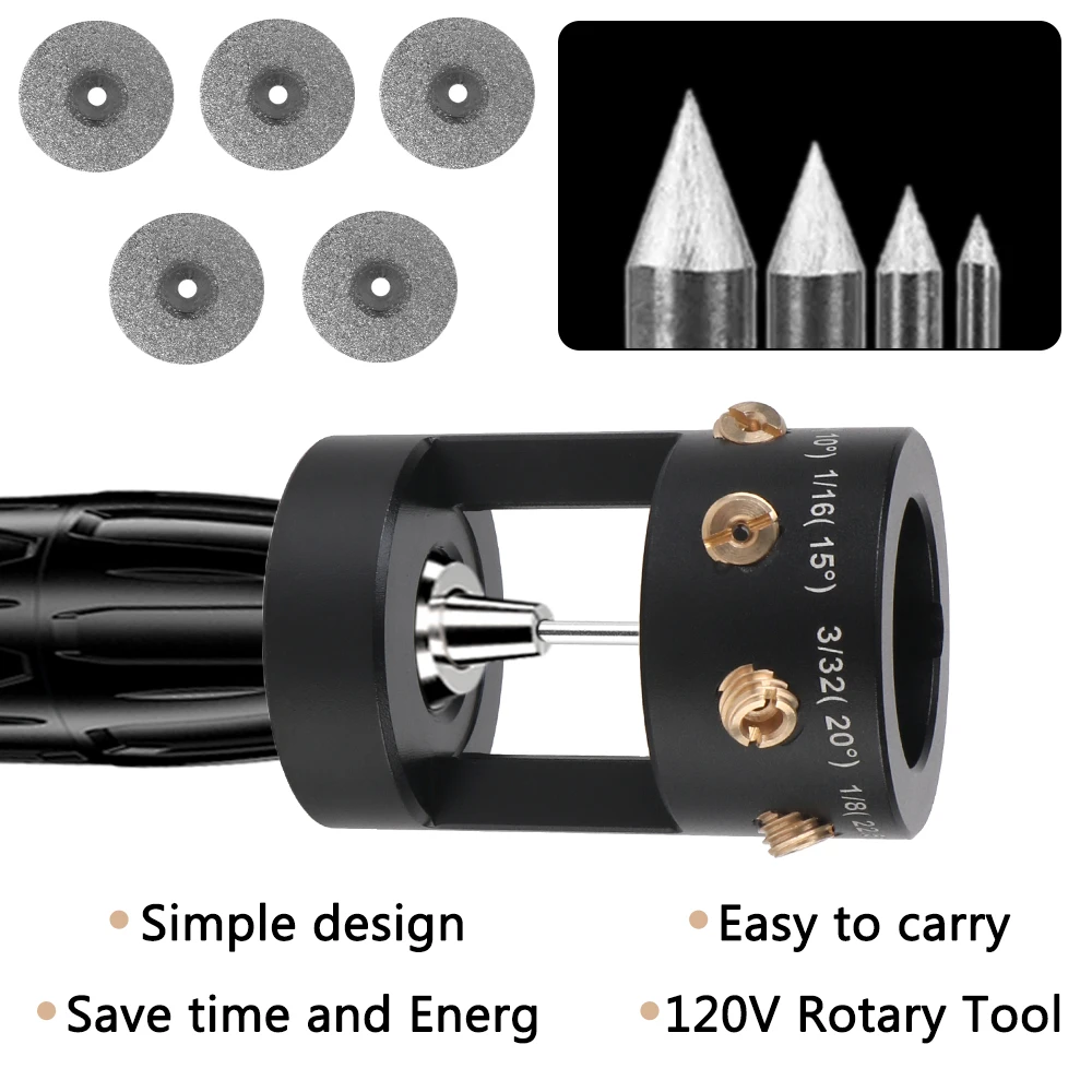 Tungsten Electrode Sharpener Grinder Head with Cut-Off Slots with 5x25mm Diamond Wheels TIG Welding Tool Multi-Angle 0.04"-1/8"