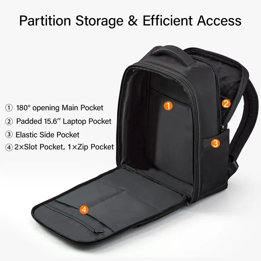 حقيبة ظهر للسفر قابلة للتوسيع مقاس 16 بوصة، حقيبة ظهر للكمبيوتر المحمول مفتوحة بالكامل تناسب 15.6 بوصة، حقيبة حمل شخصية مع حزام للأمتعة، Busi