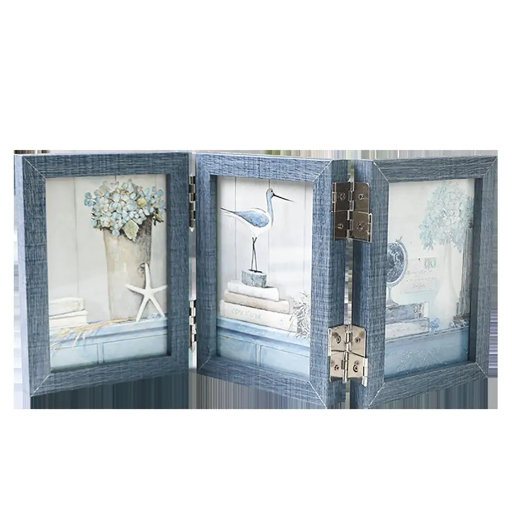 5/6/7/8 Inches Triple-fold Wooden Photo Frame Display Stand. Retro Double-sided Folding Photo Studio Picture Frame.