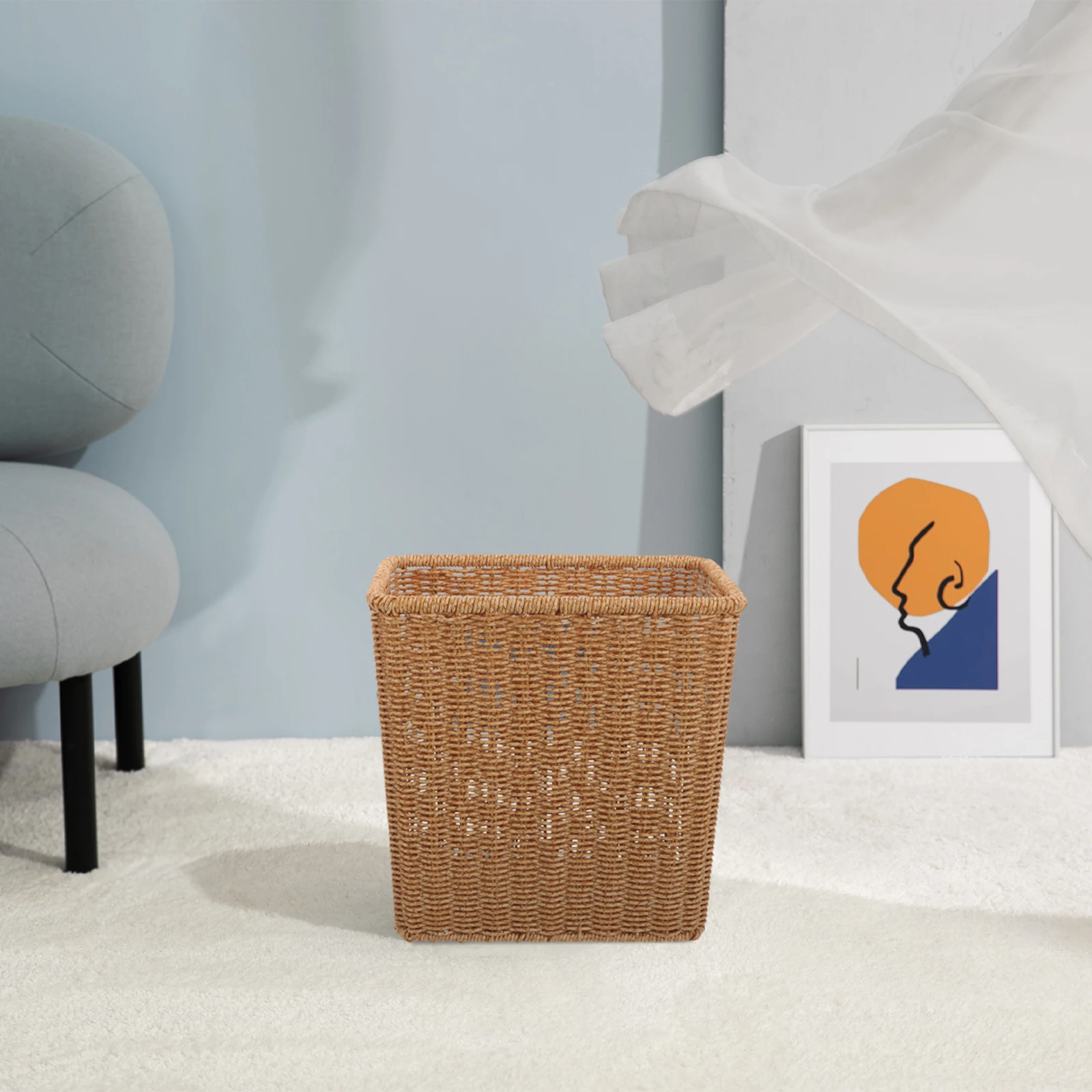 

Crevice Trash Can Woven Basket for Kitchen Bathroom Small Size Waste Bin Home Garbage Container Storage Laundry Room Trash Can